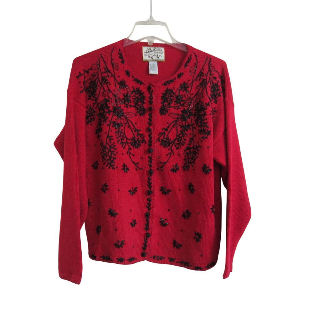 VTG Heirloom Collectibles cardigan Womens Small Red Button up Cottagecore